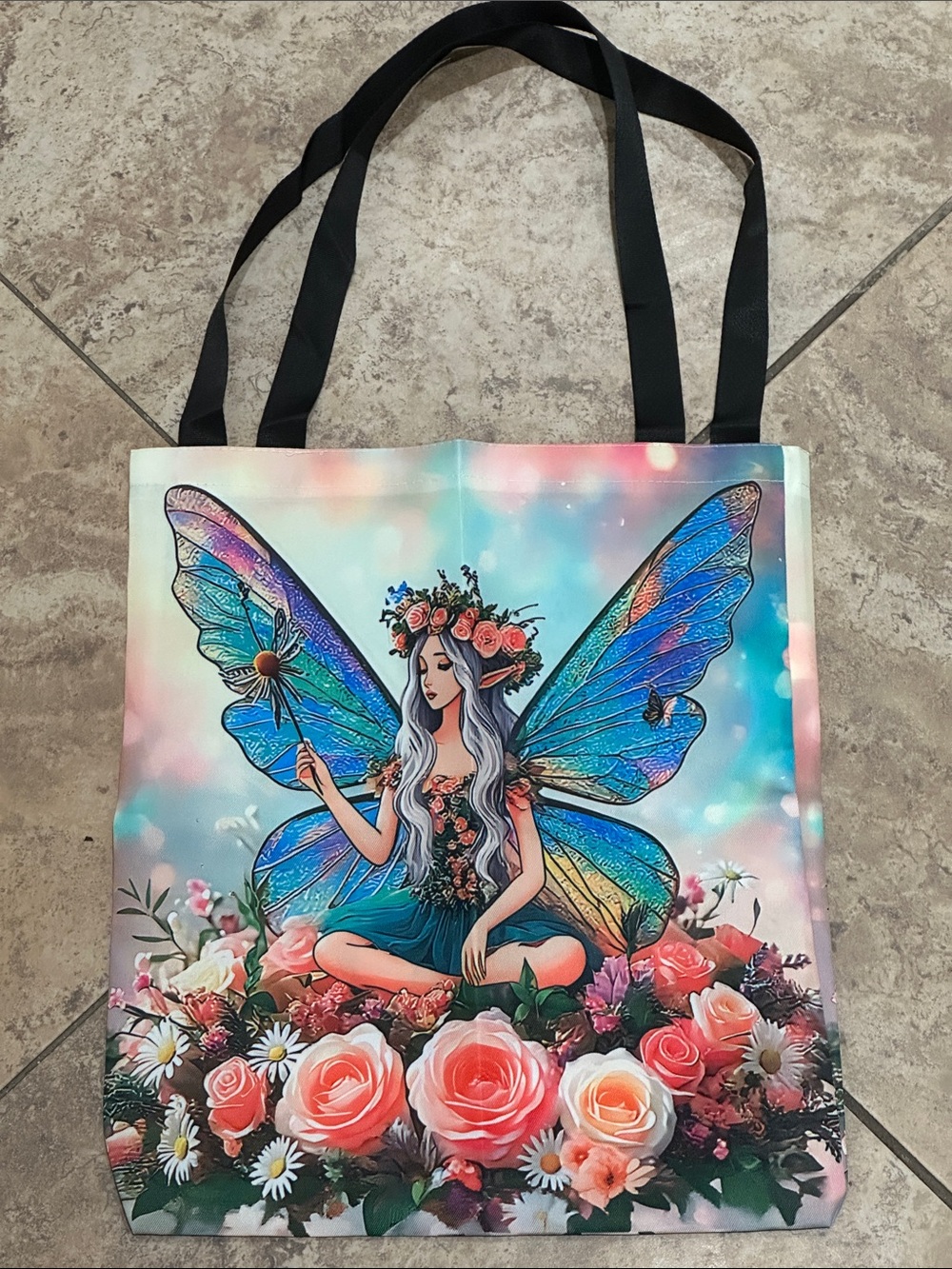 Floral Fairy Tote Bag in Blue and Pink - Women's Carryall